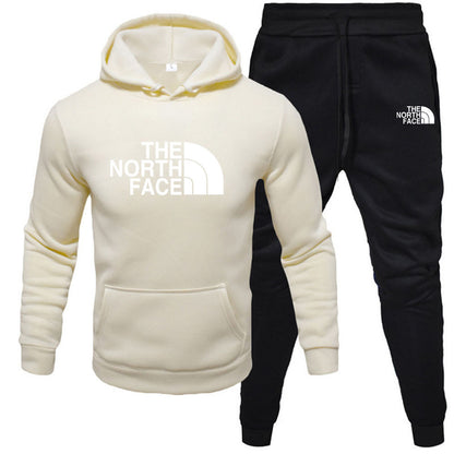 Men's pullover with fleece hoodie sweatshirt set printed casual sports set - Free Shipping