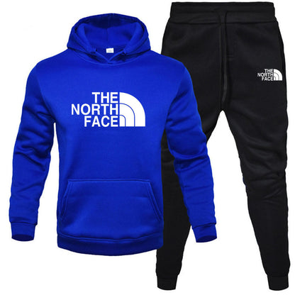 Men's pullover with fleece hoodie sweatshirt set printed casual sports set - Free Shipping