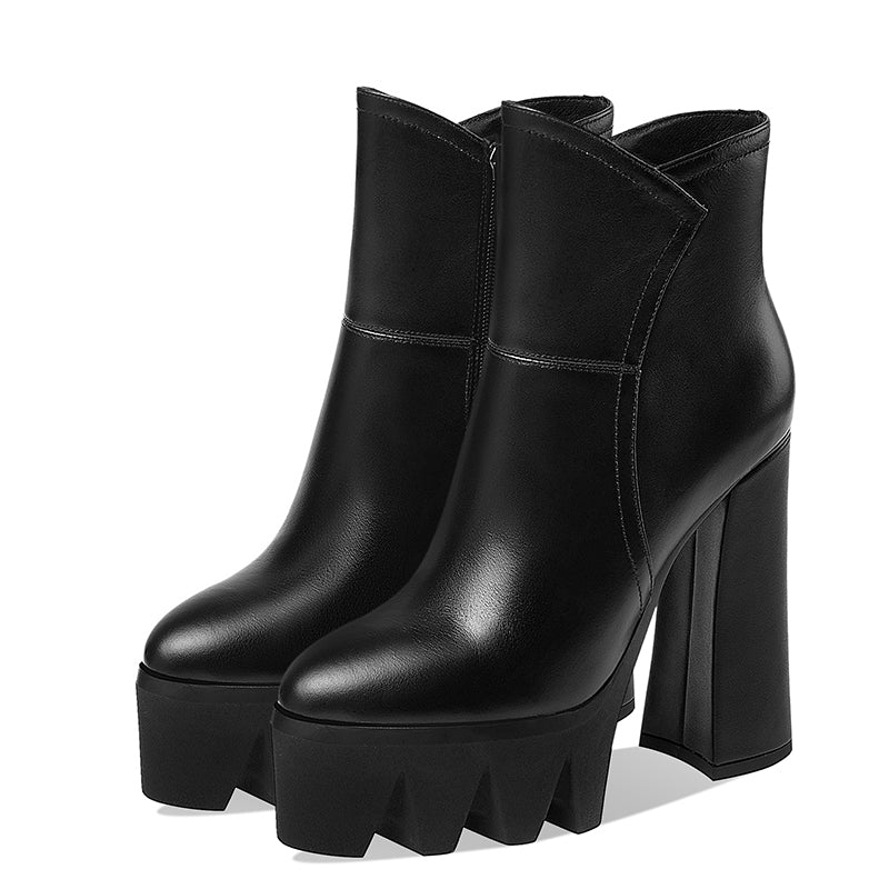 Women's Short Boots High Heels Leather Thick Heel Platform Platform Boots Autumn and Winter New Boots - Free Shipping - Aurelia Clothing