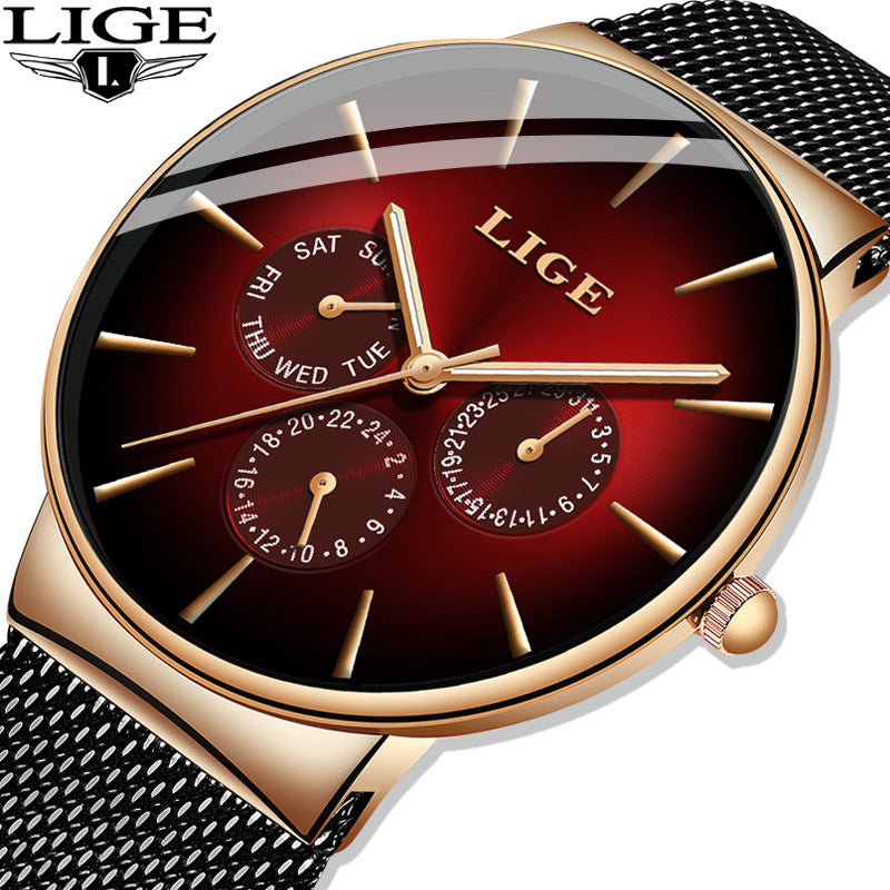 LIGE Mesh Strap Quartz Men's Watch - Free Shipping - Aurelia Clothing