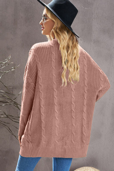 Cable-Knit Open Front Dropped Shoulder Cardigan - Aurelia Clothing