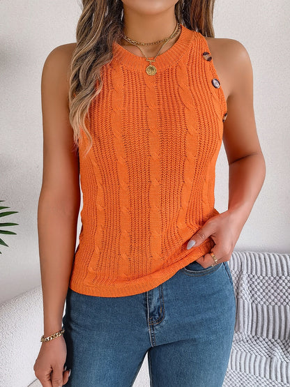 Cable-Knit Round Neck Vest - Aurelia Clothing