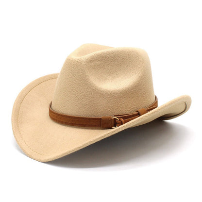 Casual Versatile Retro Camel Belt Autumn Winter Mens and Womens Woolen Western Denim Hat Wide Brim Sun Shade Top Hat - Free Shipping - Aurelia Clothing