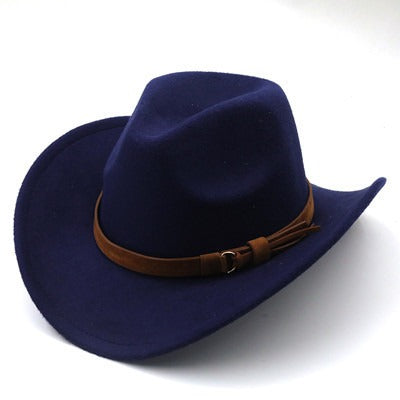 Casual Versatile Retro Camel Belt Autumn Winter Mens and Womens Woolen Western Denim Hat Wide Brim Sun Shade Top Hat - Free Shipping - Aurelia Clothing