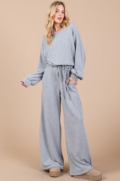 Ces Femme Boat Neck Long Sleeve Drawstring Jumpsuit - Aurelia Clothing