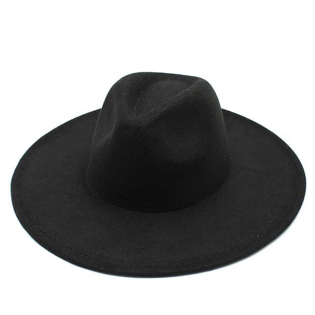 Classical Wide Brim Fedora Hat Black white Wool Hats Men Women Crushable Winter Hat Derby Wedding Church Jazz Hats - Free Shipping - Aurelia Clothing