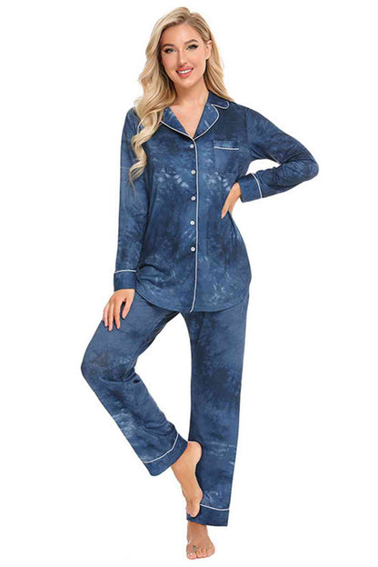 Collared Neck Long Sleeve Loungewear Set with Pockets - Aurelia Clothing