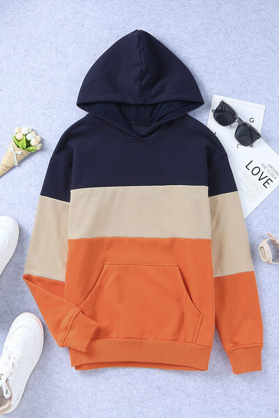 Color Block Dropped Shoulder Hoodie - Aurelia Clothing