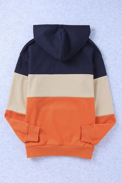 Color Block Dropped Shoulder Hoodie - Aurelia Clothing