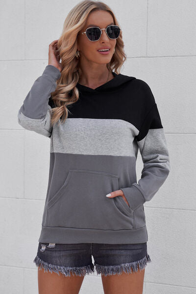 Color Block Dropped Shoulder Hoodie - Aurelia Clothing