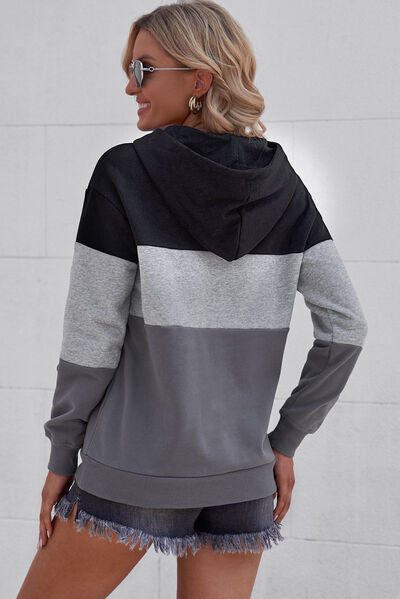 Color Block Dropped Shoulder Hoodie - Aurelia Clothing