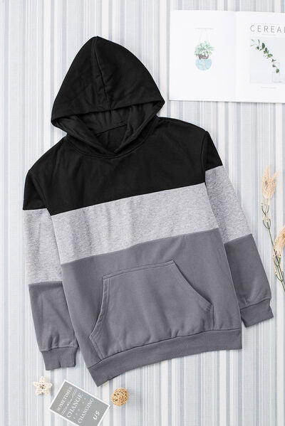 Color Block Dropped Shoulder Hoodie - Aurelia Clothing