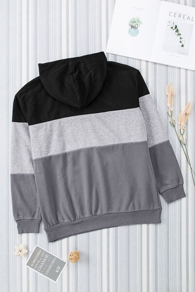 Color Block Dropped Shoulder Hoodie - Aurelia Clothing