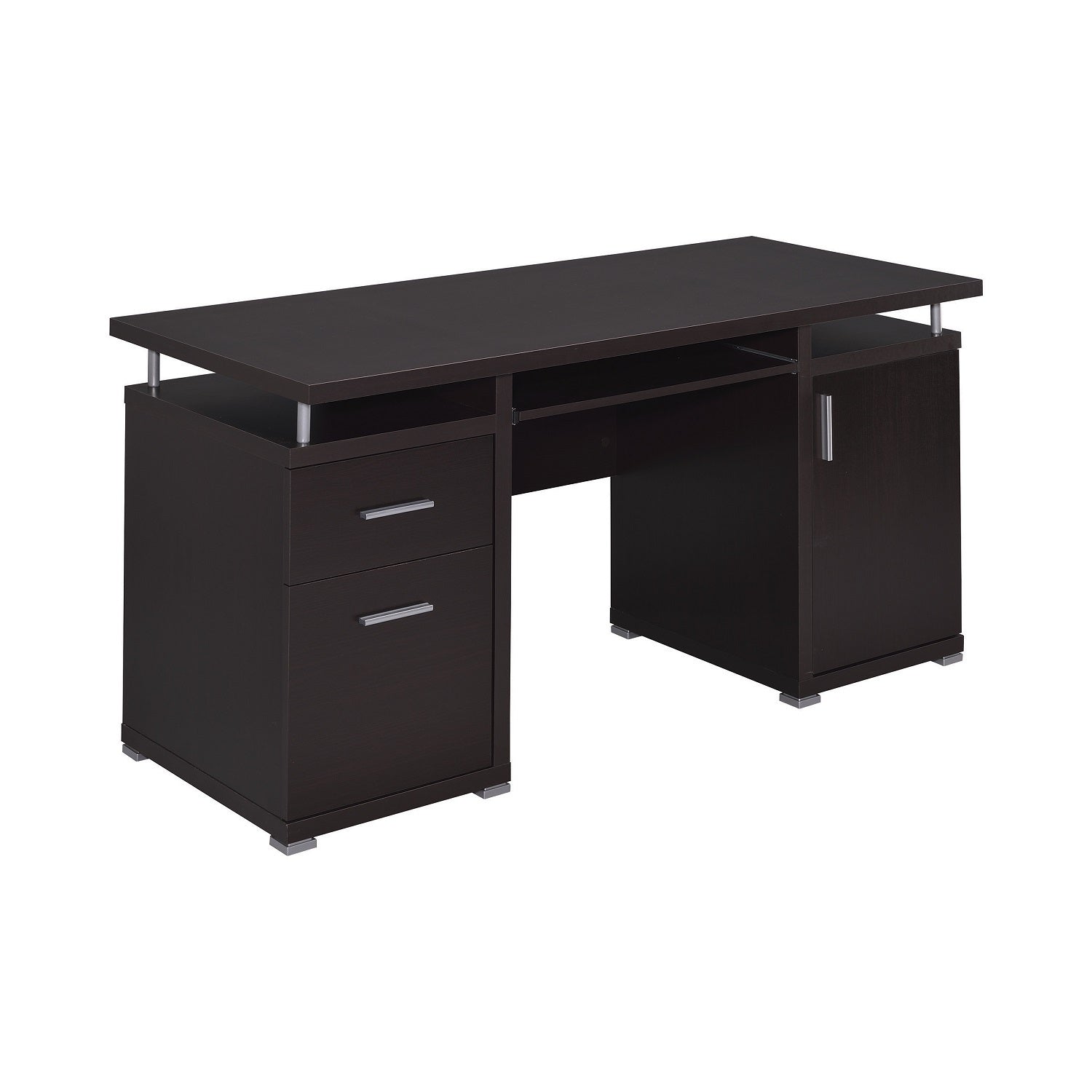 Computer Desk with 2 Drawers and Cabinet in Cappuccino - Free Shipping - Aurelia Clothing