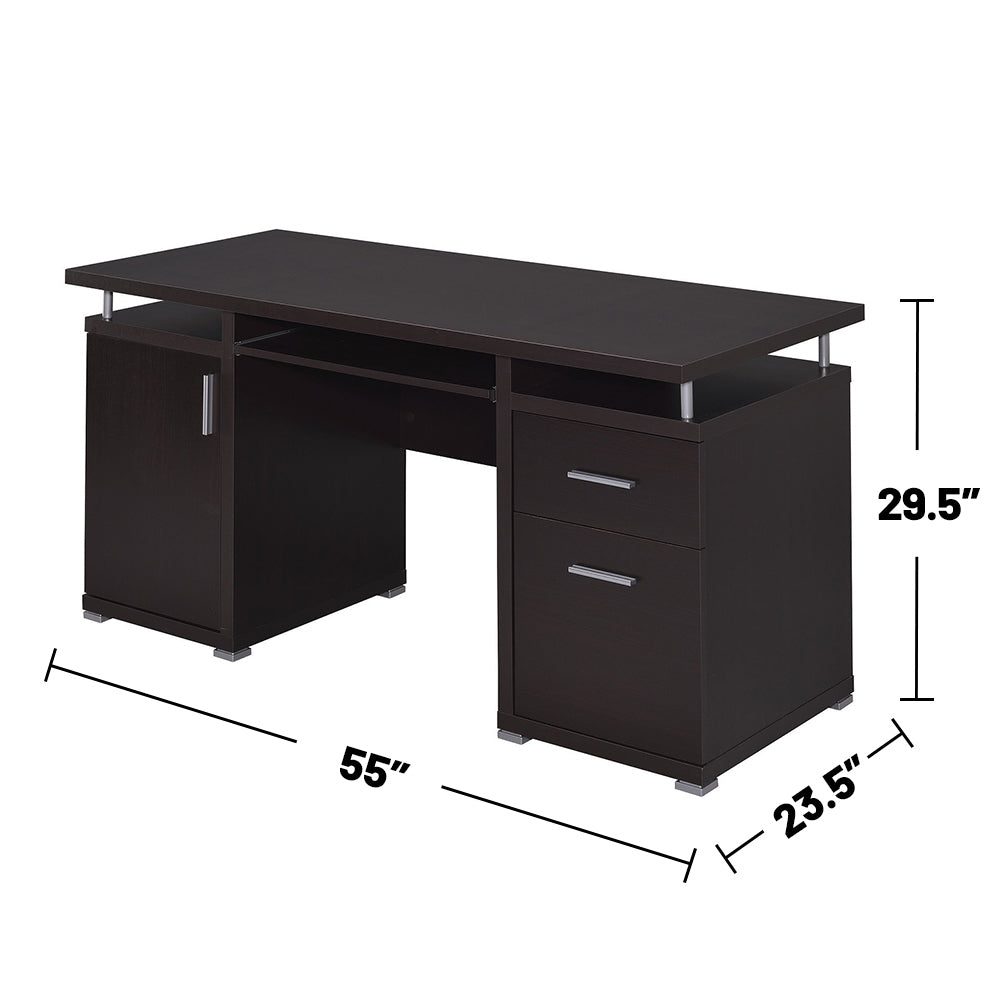 Computer Desk with 2 Drawers and Cabinet in Cappuccino - Free Shipping - Aurelia Clothing