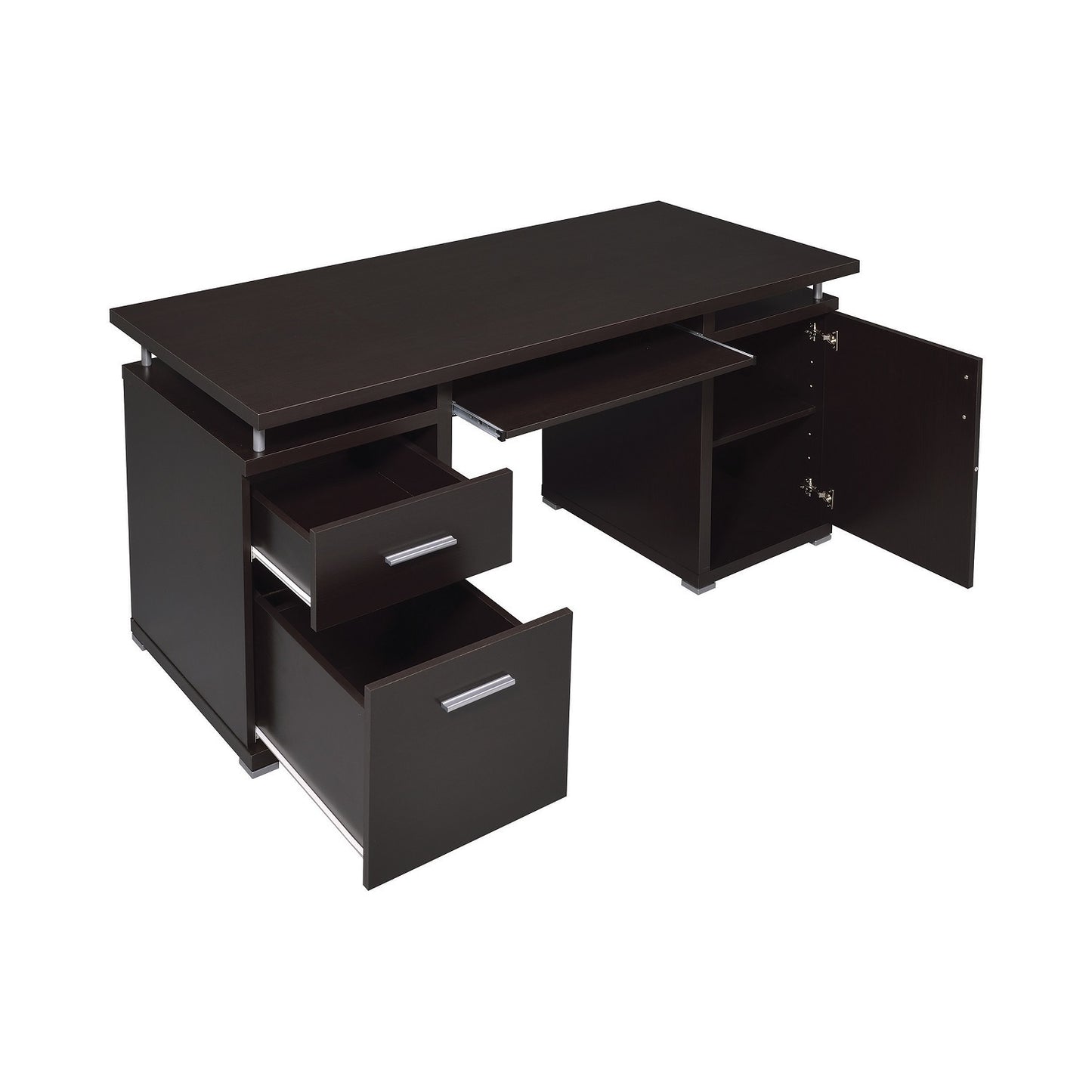 Computer Desk with 2 Drawers and Cabinet in Cappuccino - Free Shipping - Aurelia Clothing