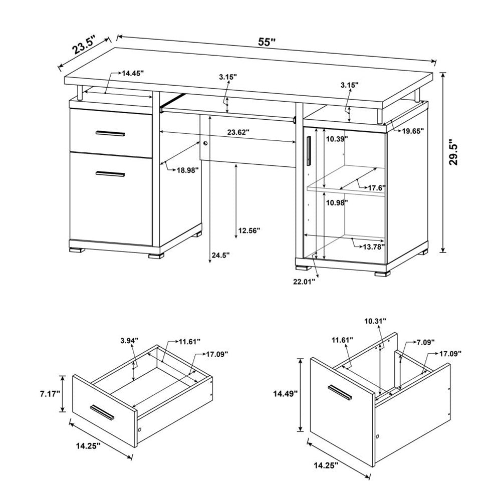 Computer Desk with 2 Drawers and Cabinet in Cappuccino - Free Shipping - Aurelia Clothing