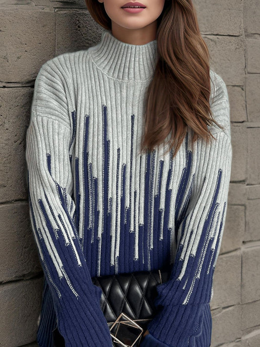 Contrast Mock Neck Long Sleeve Sweater - Aurelia Clothing