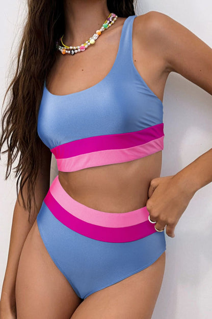 Contrast Scoop Neck Two-Piece Swim Set - Aurelia Clothing