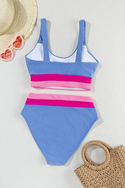 Contrast Scoop Neck Two-Piece Swim Set - Aurelia Clothing