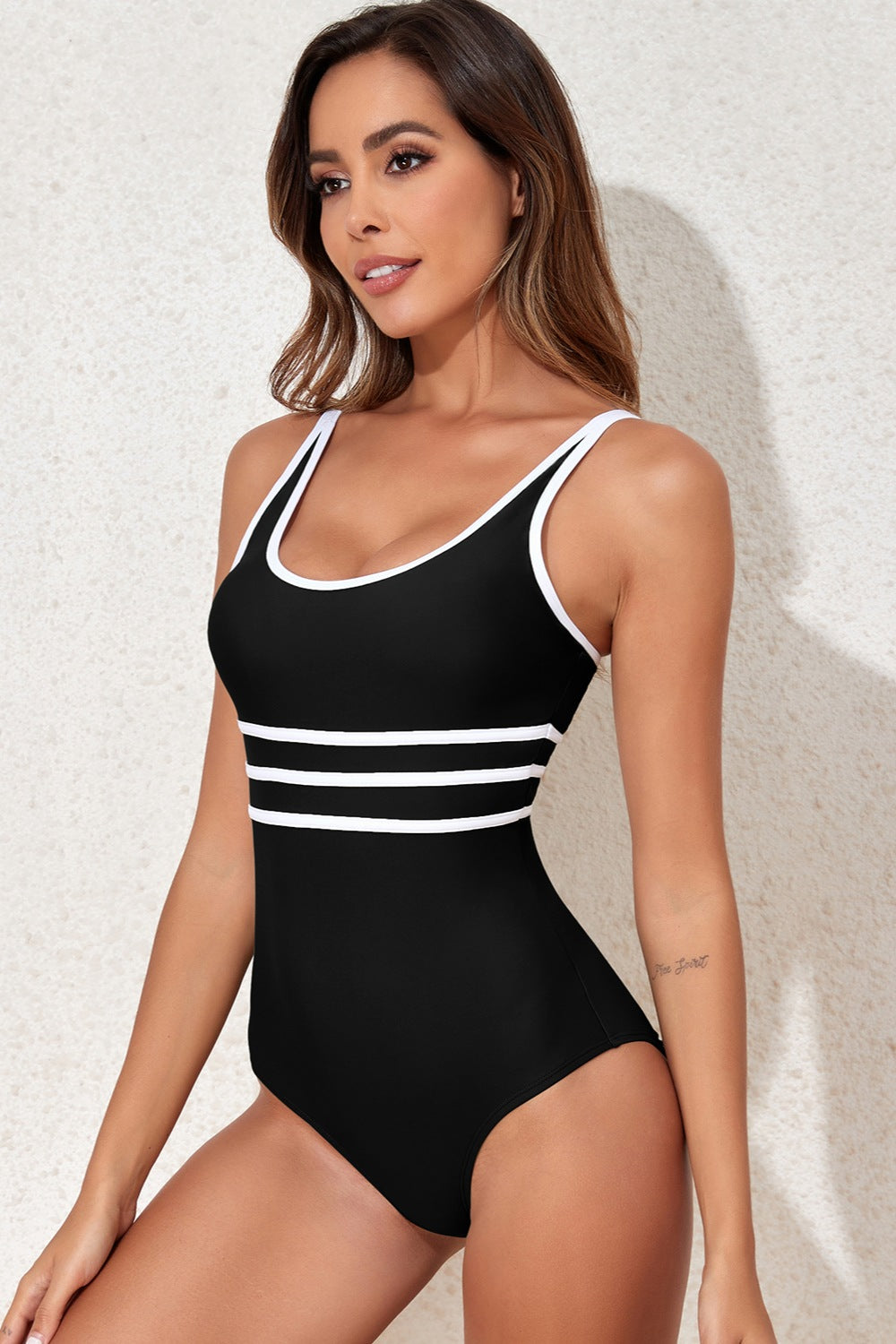 Contrast Trim Scoop Neck One-Piece Swimwear - Aurelia Clothing