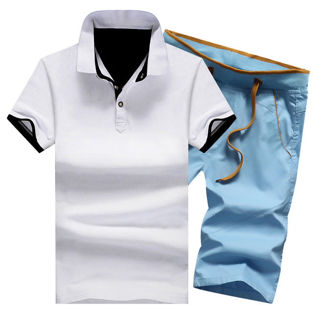 Cotton Mens Sets Summer Button Polo Shirts Sets Turn Down Mens Shorts 4XL Men Clothes 2 Piece Set Elastic Waist Shorts - Free Shipping - Aurelia Clothing