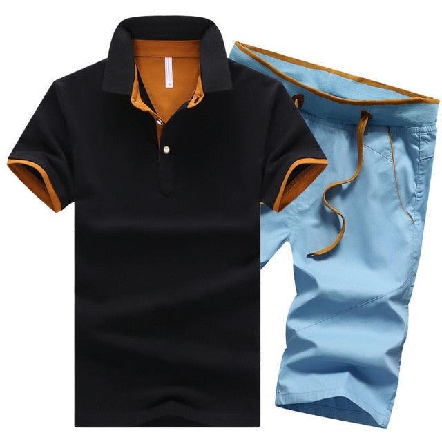 Cotton Mens Sets Summer Button Polo Shirts Sets Turn Down Mens Shorts 4XL Men Clothes 2 Piece Set Elastic Waist Shorts - Free Shipping - Aurelia Clothing