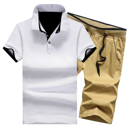 Cotton Mens Sets Summer Button Polo Shirts Sets Turn Down Mens Shorts 4XL Men Clothes 2 Piece Set Elastic Waist Shorts - Free Shipping - Aurelia Clothing