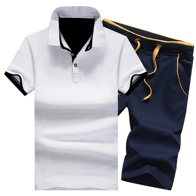 Cotton Mens Sets Summer Button Polo Shirts Sets Turn Down Mens Shorts 4XL Men Clothes 2 Piece Set Elastic Waist Shorts - Free Shipping - Aurelia Clothing