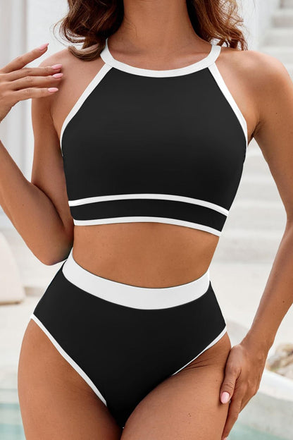 Crisscross Contrast Trim Bikini Set - Aurelia Clothing