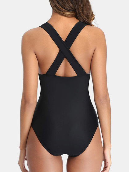 Crisscross Plunge Wide Strap One-Piece Swimwear - Aurelia Clothing