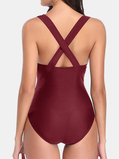 Crisscross Plunge Wide Strap One-Piece Swimwear - Aurelia Clothing