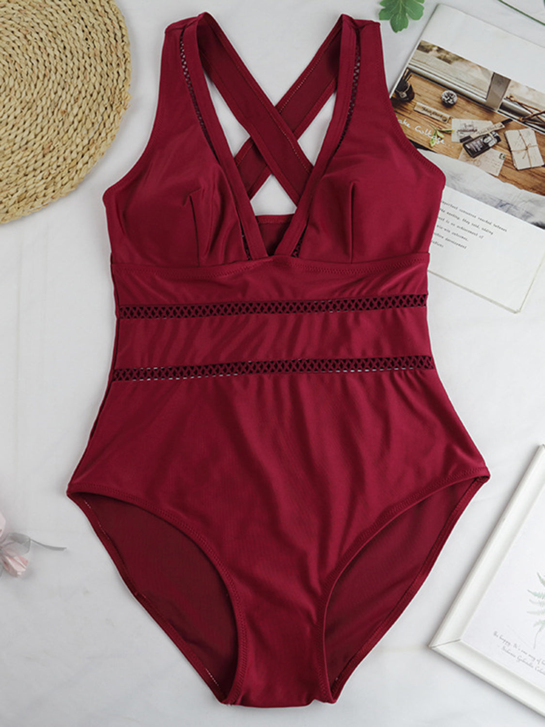 Crisscross Plunge Wide Strap One-Piece Swimwear - Aurelia Clothing