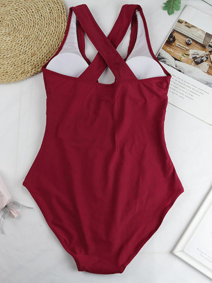 Crisscross Plunge Wide Strap One-Piece Swimwear - Aurelia Clothing