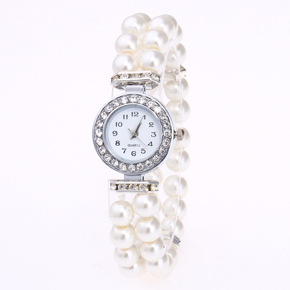 Crystal Watch Fashion Women Watch Pearl String Watch Strap Quartz Bracelet Watch models Female Clock Ladies damenuhr reloj mujer - Free Shipping - Aurelia Clothing