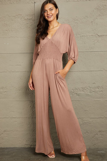 Culture Code Full Size Smocking Waist Jumpsuit - Aurelia Clothing