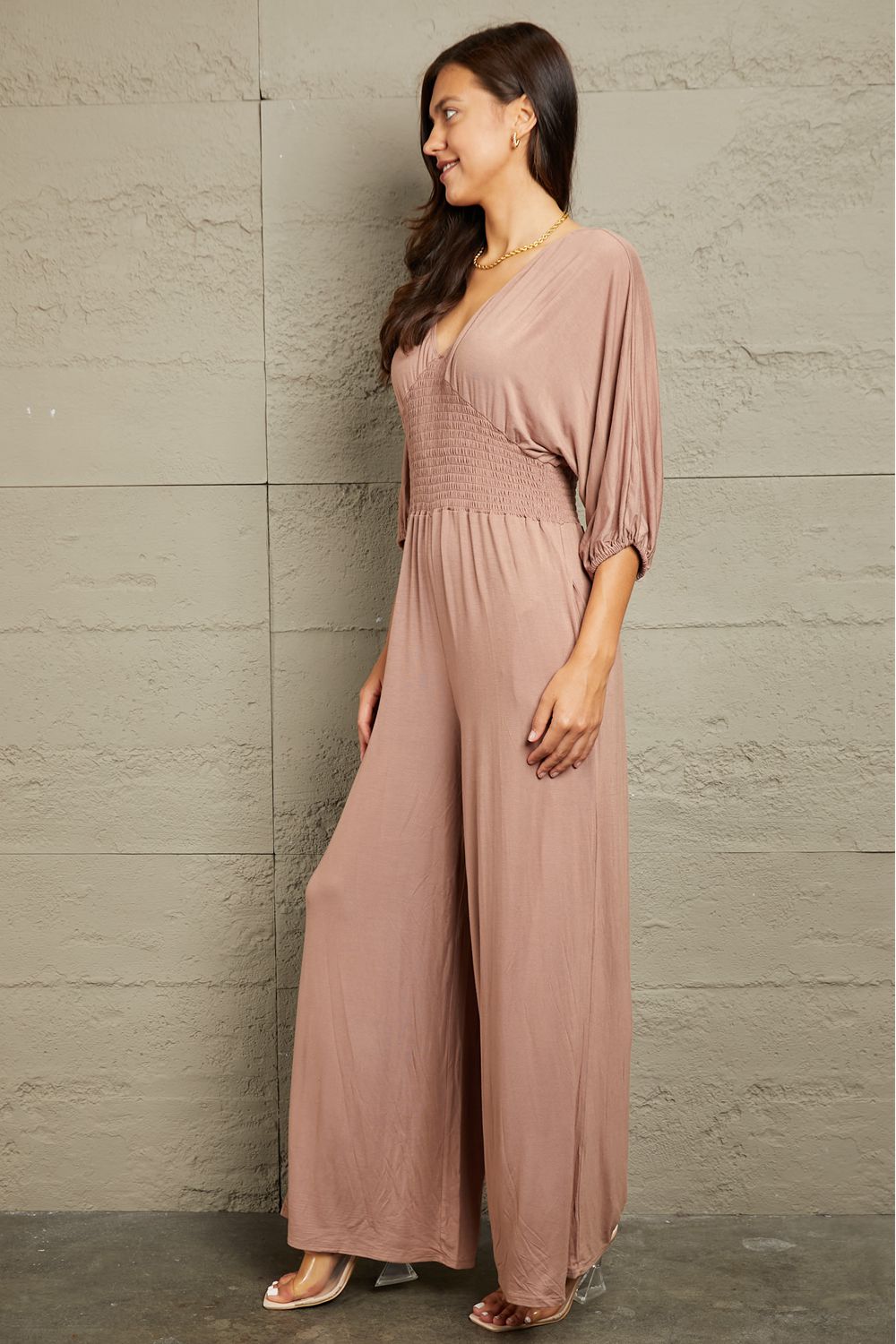 Culture Code Full Size Smocking Waist Jumpsuit - Aurelia Clothing