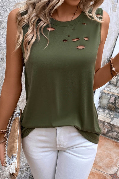 Cutout Round Neck Tank - Aurelia Clothing