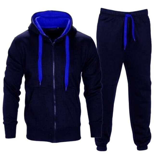 Casual Solid Tracksuit Zipper Hooded Sweatshirt Jacket +Sweatpants Mens Tracksuit - Free Shipping - Aurelia Clothing