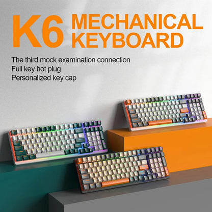 K6 Mechanical Keyboard Wireless 5.0 BT 2.4 Ghz Wired Three Modes Backlit Bluetooth Gamer Keyboard 100 Keys Keycaps Pc Gamer - Free Shipping - Aurelia Clothing