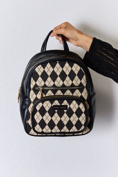 David Jones Argyle Pattern PU Leather Womens Backpack - Aurelia Clothing