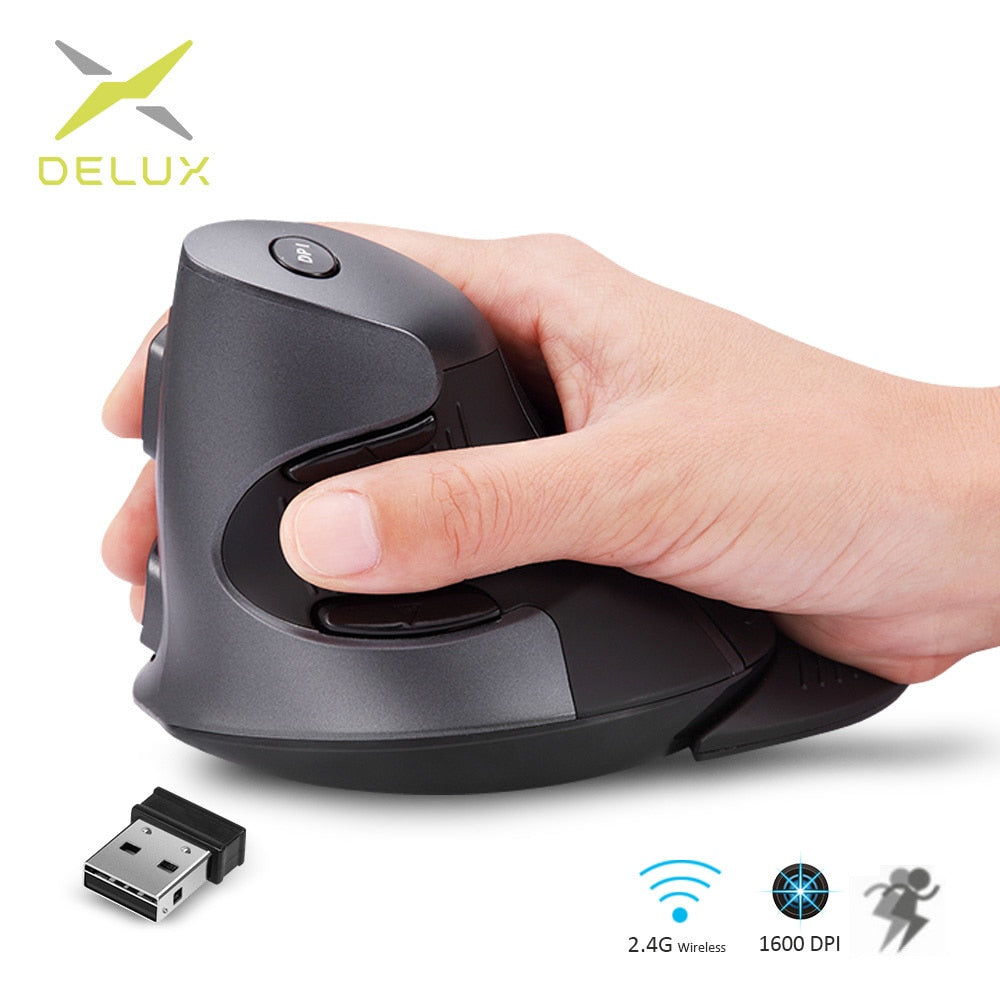 Delux M618GX Ergonomic Vertical Wireless Mouse 6 Buttons 1600DPI Optical Mouse With 3 Colors Silicon Rubber Case For PC Laptop - Free Shipping - Aurelia Clothing