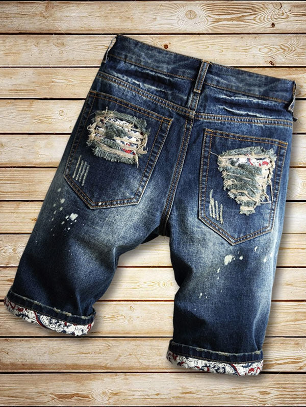 Destroyed Cuffed Faded Wash Denim Shorts - Aurelia Clothing