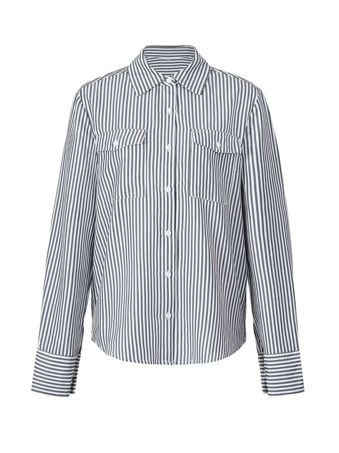 Devine Striped Collared Neck Long Sleeve Shirt - Aurelia Clothing