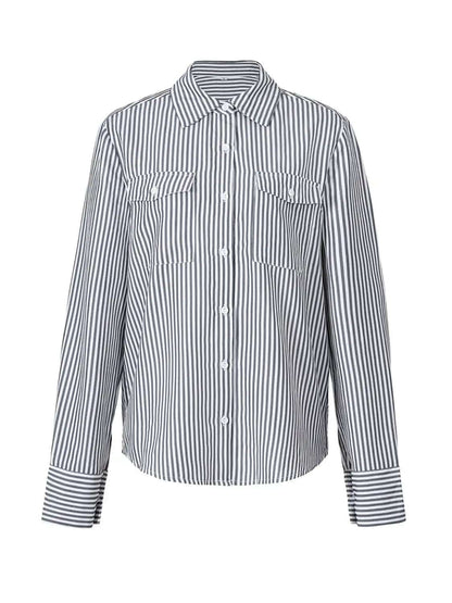 Devine Striped Collared Neck Long Sleeve Shirt - Aurelia Clothing