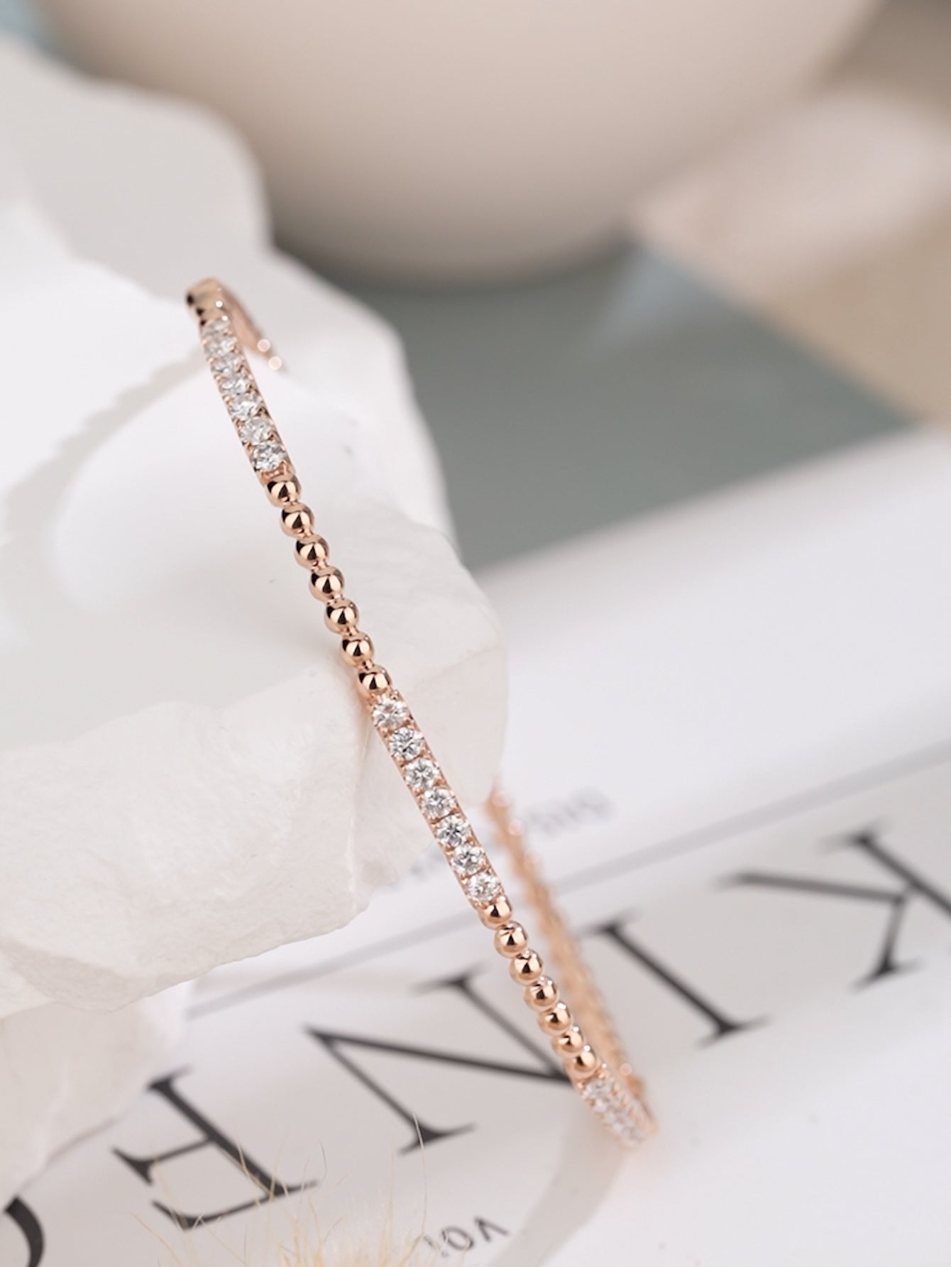 Diamond Gold Bead thin Bangle - Aurelia Clothing