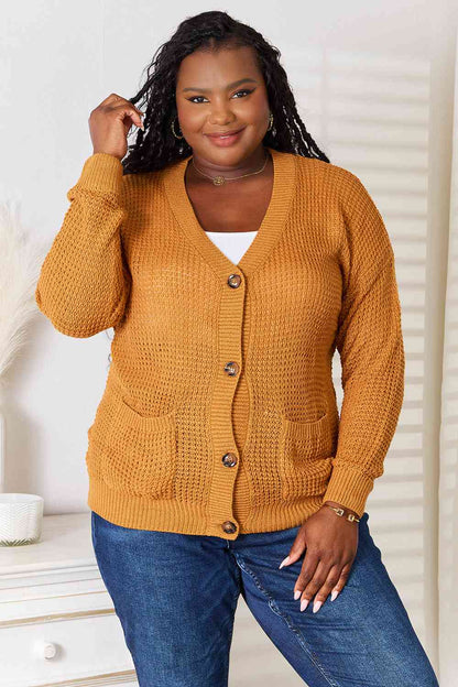 Double Take Drop Shoulder Button Down Cardigan with Pockets - Aurelia Clothing