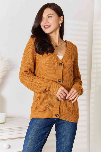 Double Take Drop Shoulder Button Down Cardigan with Pockets - Aurelia Clothing