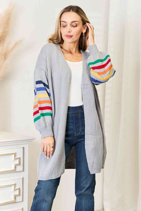 Double Take Multicolored Stripe Open Front Longline Cardigan - Aurelia Clothing