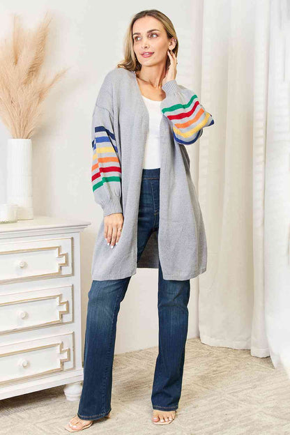 Double Take Multicolored Stripe Open Front Longline Cardigan - Aurelia Clothing